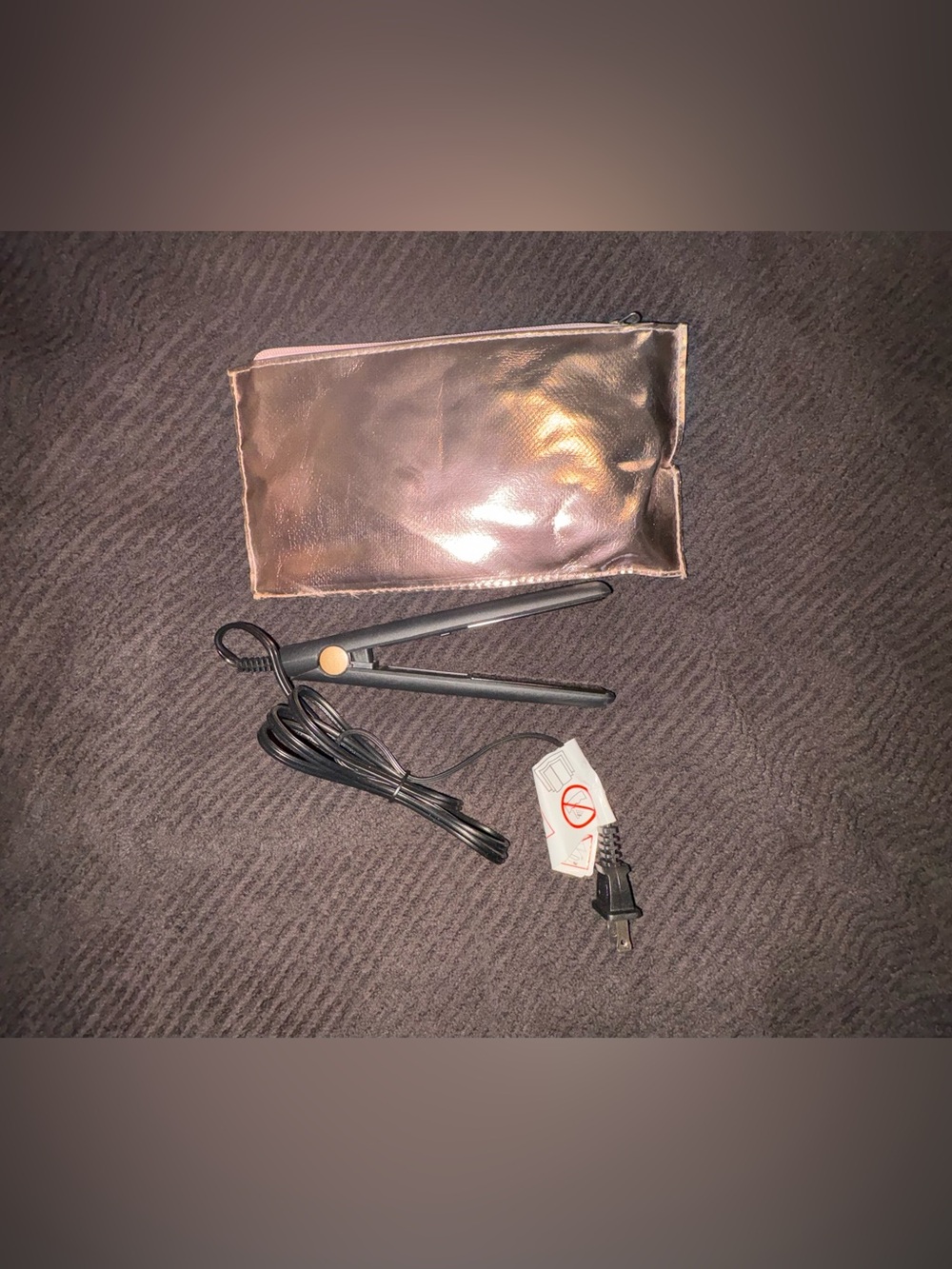 Mini Black Hair Straightener with Rose Gold Pouch